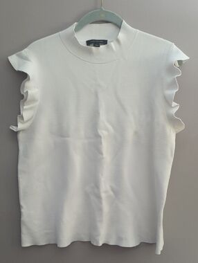 Ann Taylor White Mock Neck Ruffle Sleeve Top
